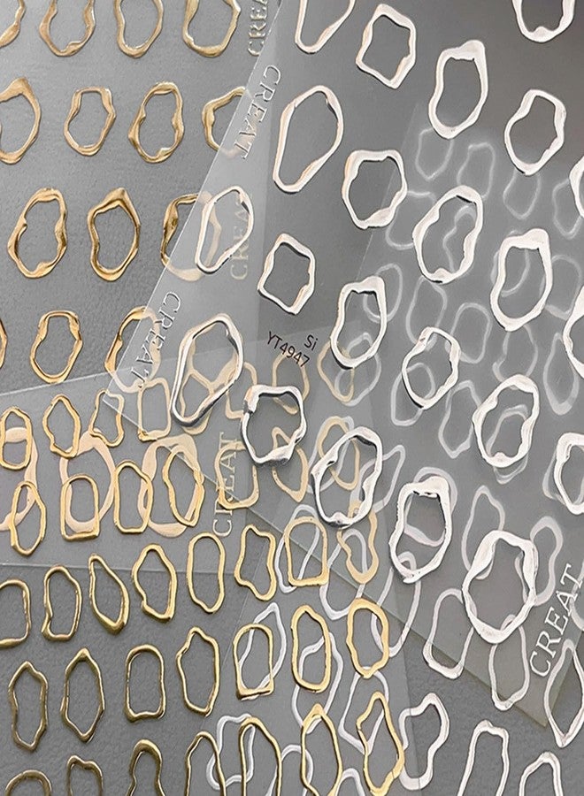 OSTTMA 5D Embossed Metal Nail Art Stickers, 4Sheets Gold Silver Irregular Geometric Lines Frames Nail Sticker Hollow Circle Designs Nail Decals for Women Self Adhesive Nails Manicure Accessories - Image 3